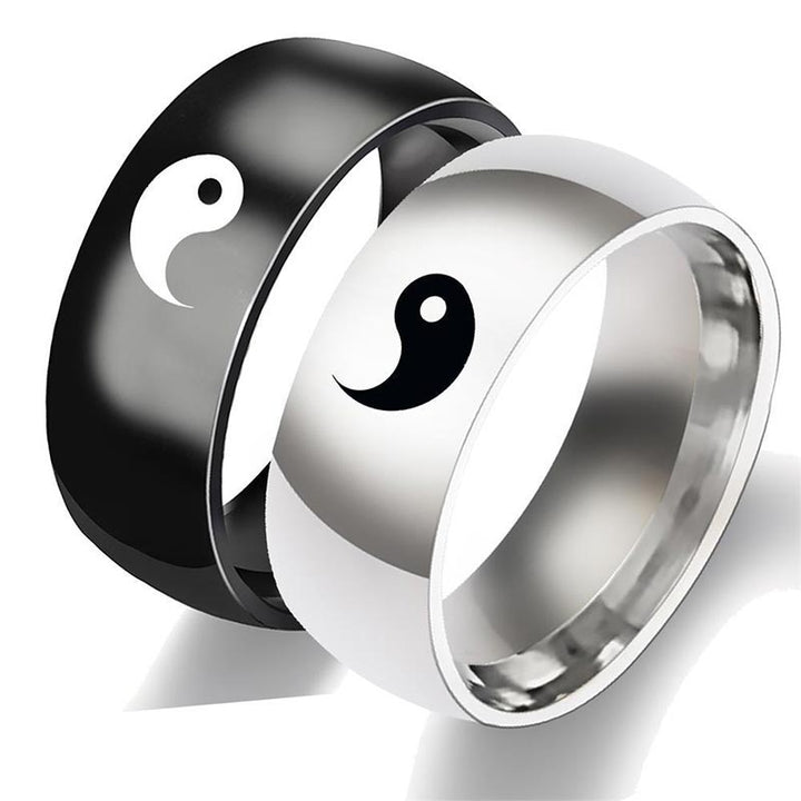 Buddha Stones Yin Yang Balance Titanium Steel Couple Ring