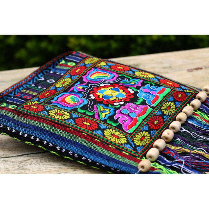 Tibetan Handmade Embroidered Camellia Canvas Shoulder Bag Crossbody Bag