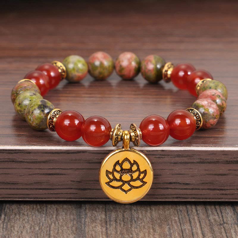 Buddha Stones Tibetan Picture Jasper Positive Lotus Bracelet Set