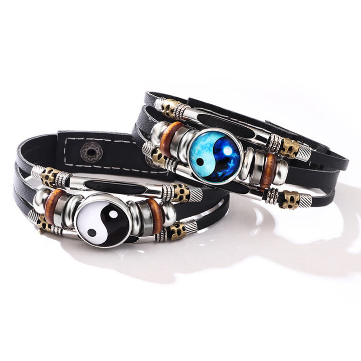 Buddha Stones Yin Yang Leather Balance Bracelet