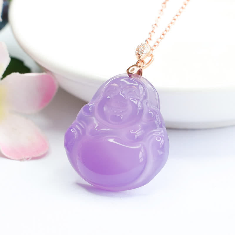 Buddha Stones Laughing Buddha Purple Jade Happiness Necklace Pendant