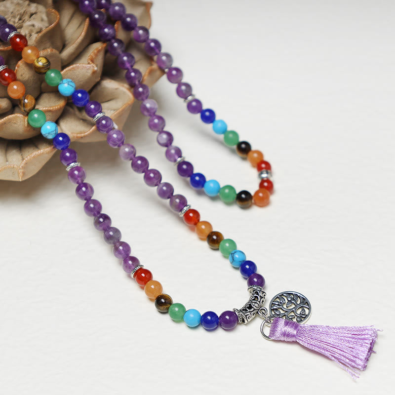 Buddha Stones Healing Crystal Mala Prayer Beads 108 Meditation Healing Multilayer Bracelet Necklace