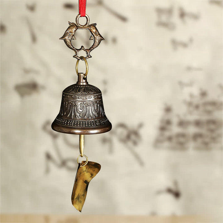 Tibetan Engraved Wind Chime Bell Copper Luck Wall Hanging Home Decoration