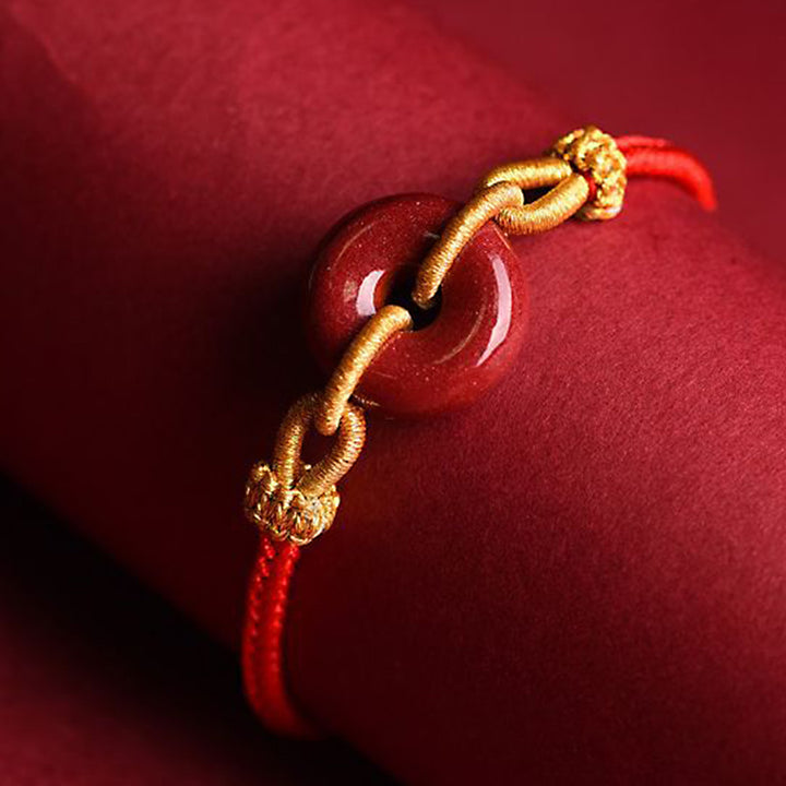 Buddha Stones Handmade Cinnabar Peace Buckle Blessing Braided Rope Bracelet