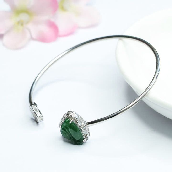 925 Sterling Silver Laughing Buddha Jade Luck Bracelet Bangle