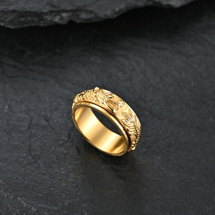 Buddha Stones Dragon Titanium Steel Stimulation Rotatable Ring