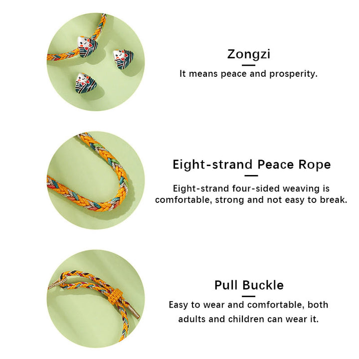 Buddha Stones 925 Sterling Silver Dragon Boat Festival Zongzi Pattern Luck Handmade Multicolored Rope Child Adult Bracelet