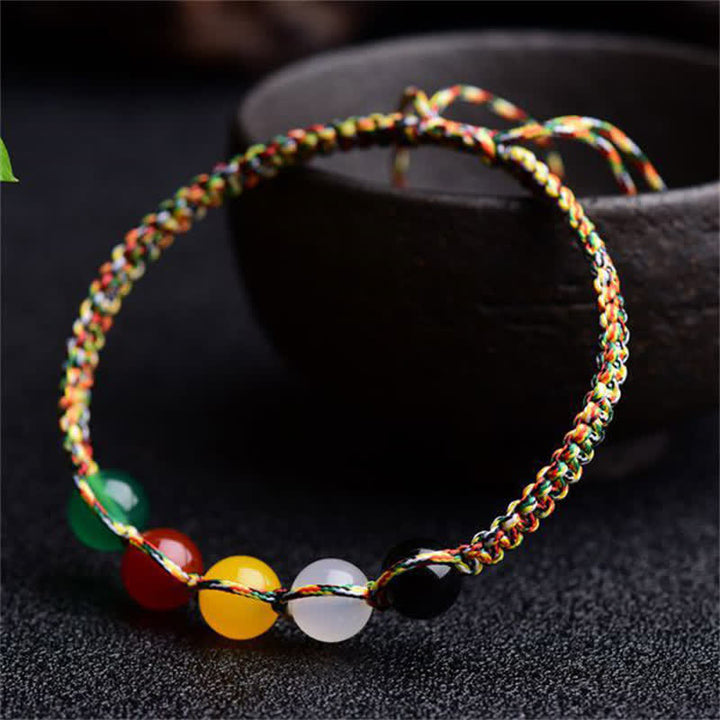 Colorful Agate Metal Wood Water Fire Earth Five Elements String Bracelet