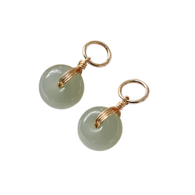 Round Jade Peace Buckle Luck Drop Earrings