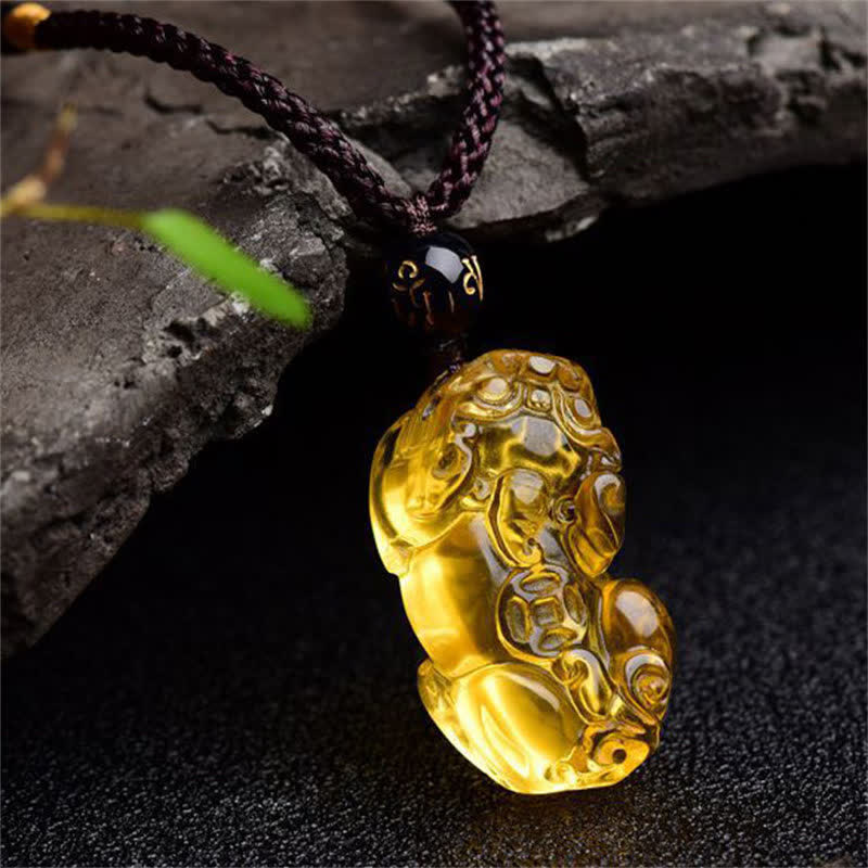 Buddha Stones FengShui Citrine PiXiu Wealth Necklace Pendant