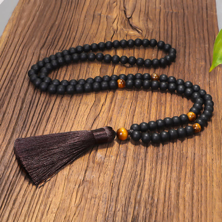 108 Mala Beads Frosted Stone Tiger Eye Balance Bracelet Necklace Pendant