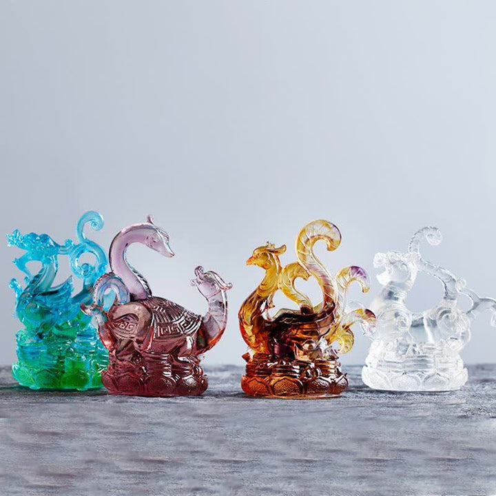 Feng Shui Four Symbols Azure Dragon Handmade Liuli Crystal Art Piece Home Office Decoration