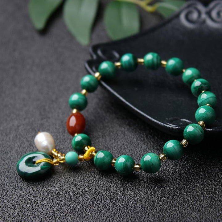 Natural Malachite Red Agate Bead Protection Charm Bracelet