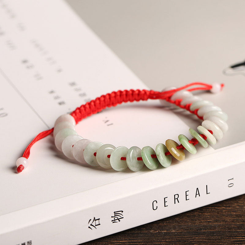 Buddha Stones Natural Round Jade Luck Red String Protection Bracelet