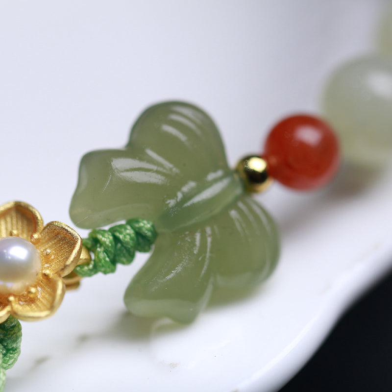 925 Sterling Silver Jade Luck Flower Butterfly Bracelet