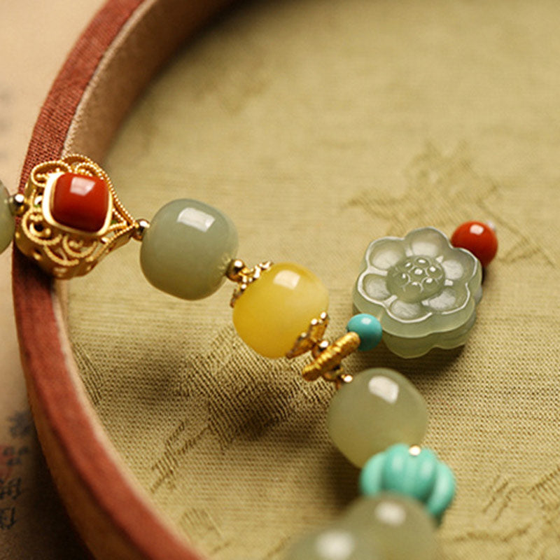 Jade Amber Lotus Bead Luck Bracelet