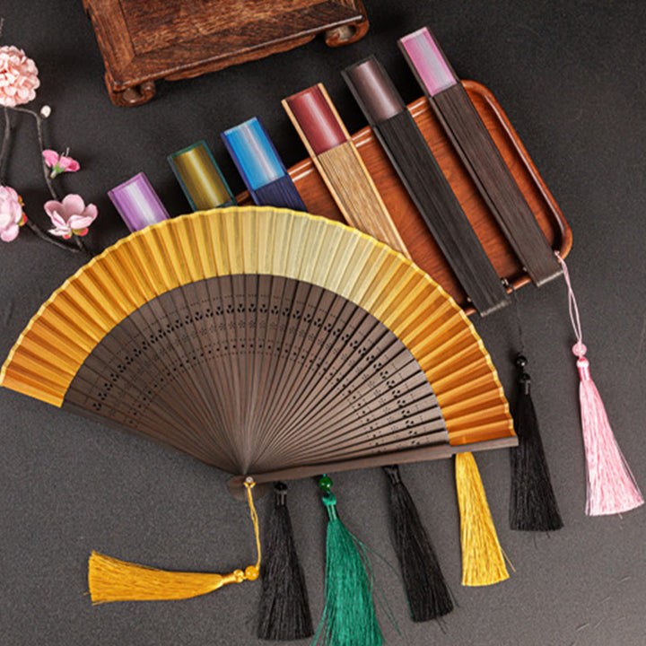 Buddha Stones Gradient Handheld Bamboo Folding Fan