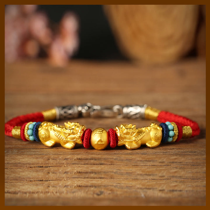 Buddha Stones 999 Gold PiXiu Om Mani Padme Hum Wealth String Braided Couple Bracelet