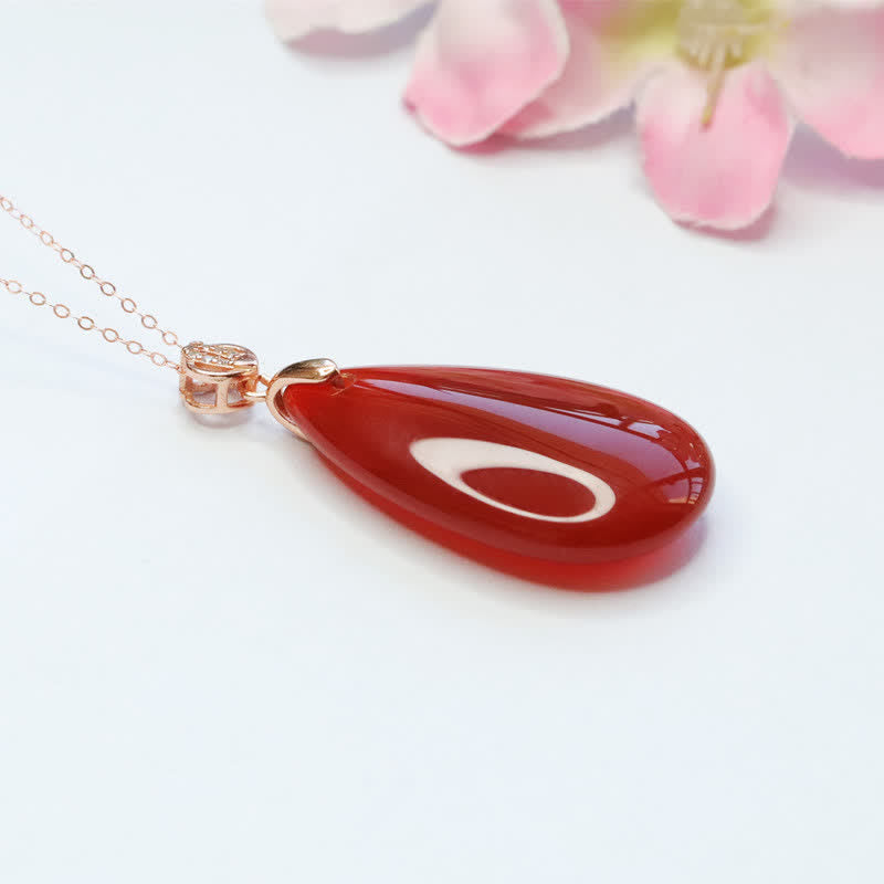 925 Sterling Silver Waterdrop Red Agate Confidence Necklace Pendant