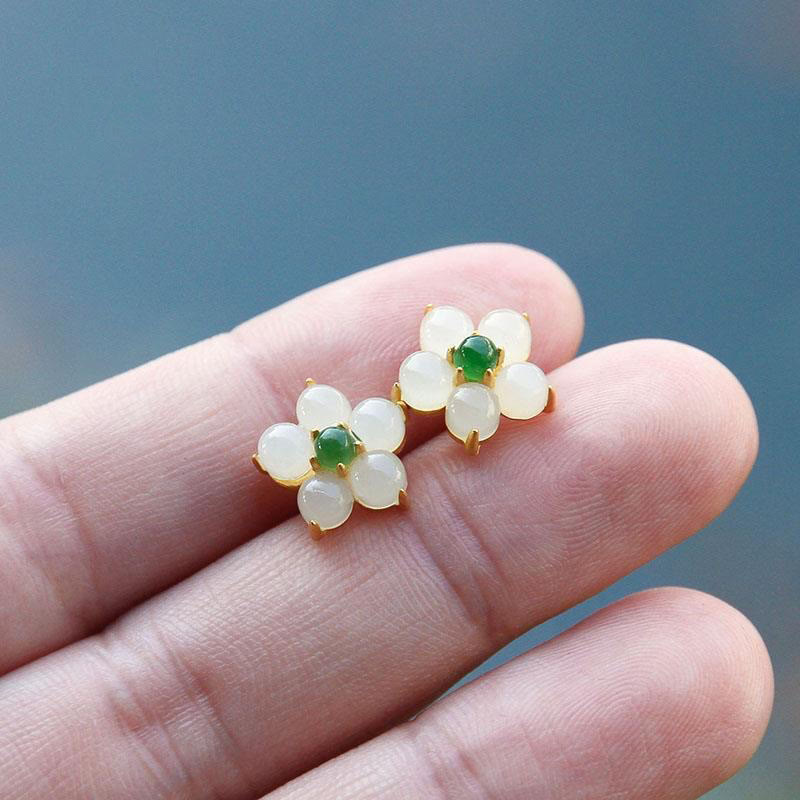 FREE Today: Release Negativity White Jade Flower Blessing Stud Earrings