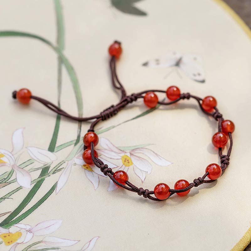 Buddha Stones Red Agate Moss Agate Cinnabar Calm Bracelet