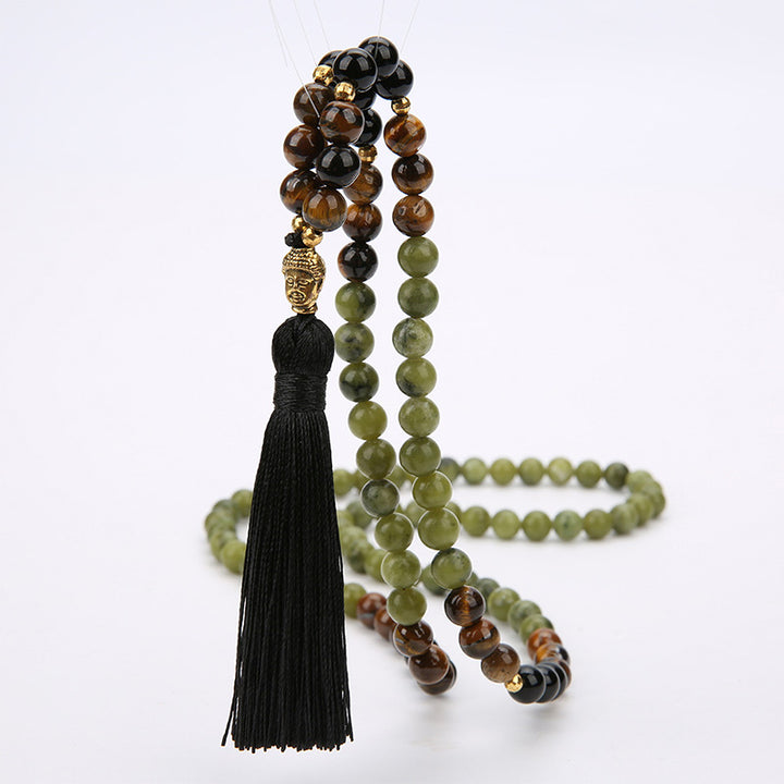 Buddha Stones Tibetan Green Jasper Protection Mala Bracelet