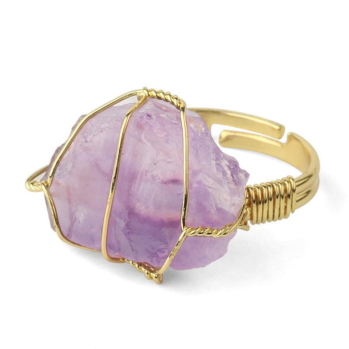 Natural Crystal Gemstone Amethyst Adjustable Ring (Extra 30% Off | USE CODE: FS30)