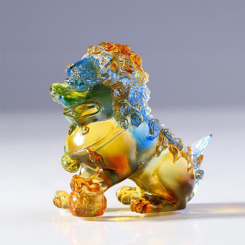 Handmade Liuli Crystal Lion Art Piece Strength Home Office Decoration