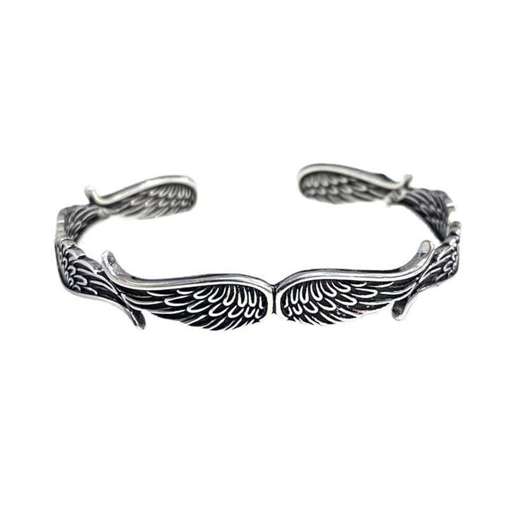 Buddha Stones Angel Wings Feather Pattern Carved Luck Cuff Bracelet Bangle