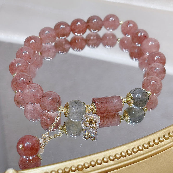 Buddha Stones Natural Strawberry Quartz Moonstone Love Bracelet