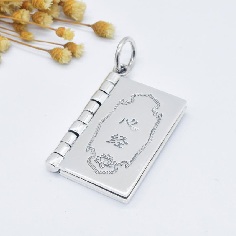 990 Sterling Silver Heart Sutra Great Compassion Shurangama Mantra Lotus Vajra Peace Necklace Pendant