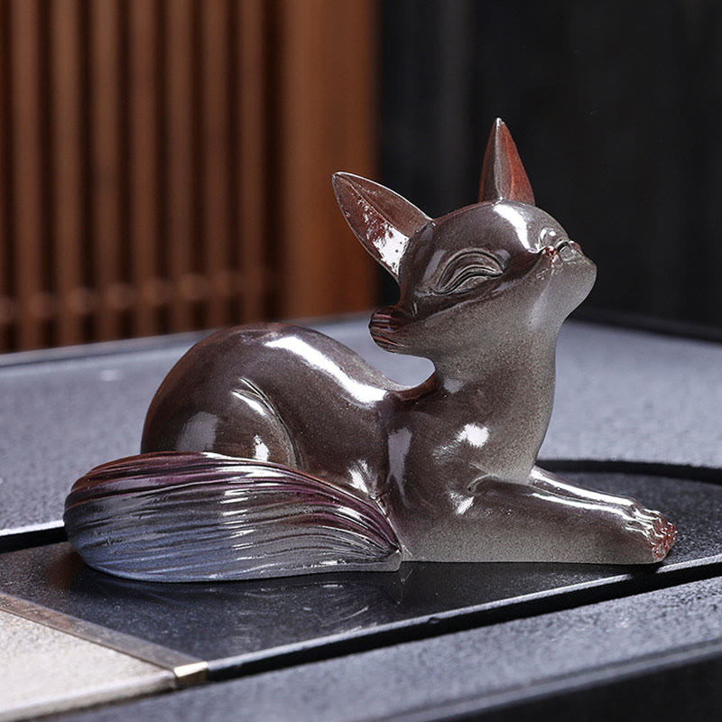 Buddha Stones Color Changing Small Cute Fox Tea Pet Resin Home Figurine Decoration