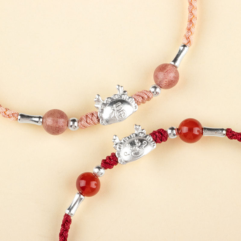 Buddha Stones 999 Sterling Silver Year of the Dragon Fu Character Dumpling Red Agate Luck Handcrafted Bracelet (Extra 30% Off | USE CODE: FS30)