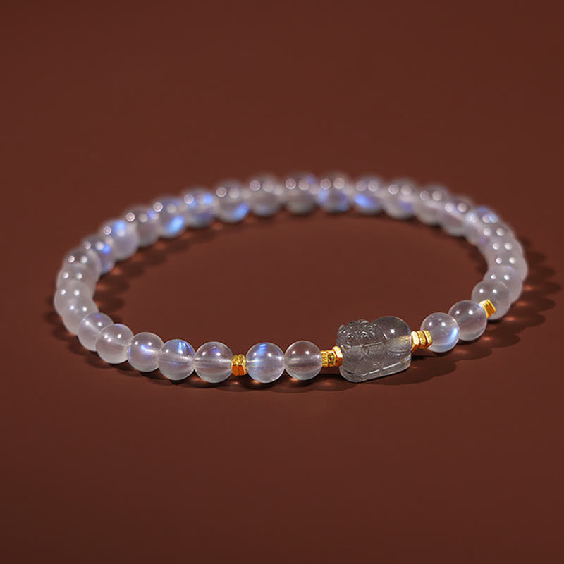 Buddha Stones 925 Sterling Silver Plated Gold Natural Moonstone PiXiu Healing Bracelet