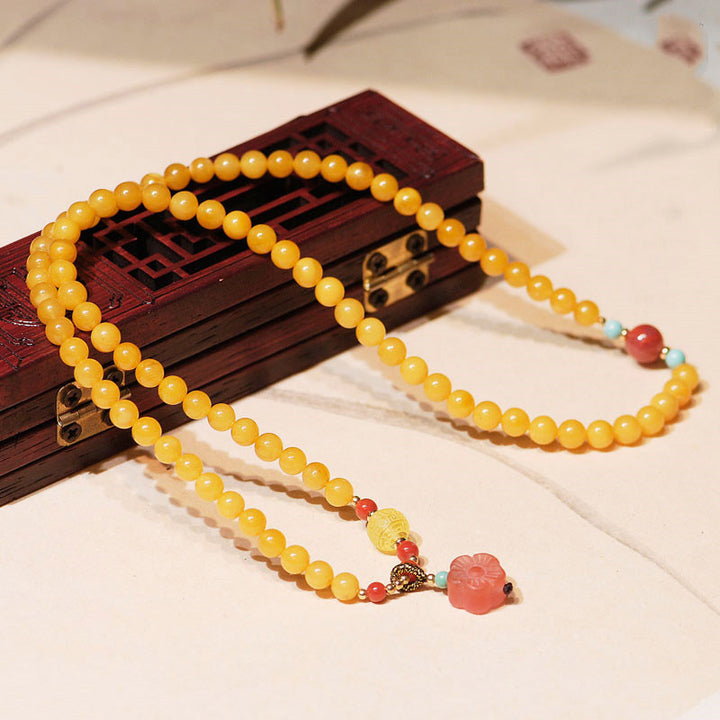 Amber Healing Balance Necklace Flower Charm Bracelet