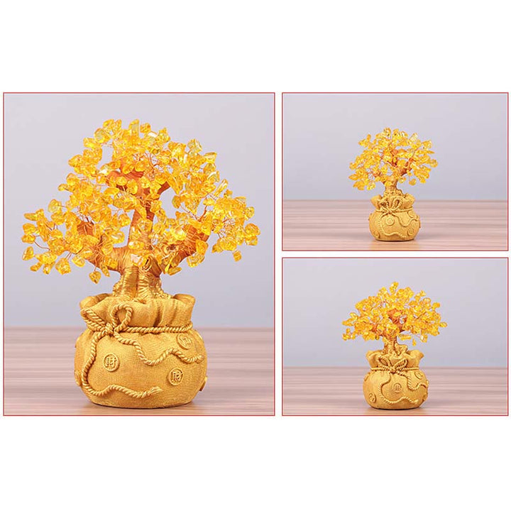 Buddha Stones Natural Citrine Money Tree Gemstone Ornament - Feng Shui for Prosperity