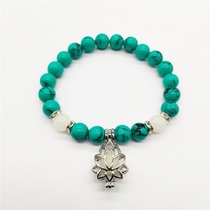 Buddha Stones Tibetan Turquoise Glowstone Luminous Bead Lotus Protection Bracelet