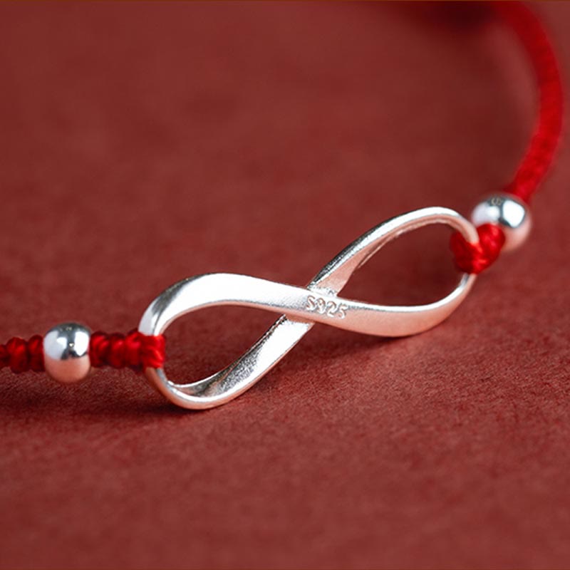 Buddha Stones 925 Sterling Silver Endless Knot Protection Luck Red String Bracelet Anklet