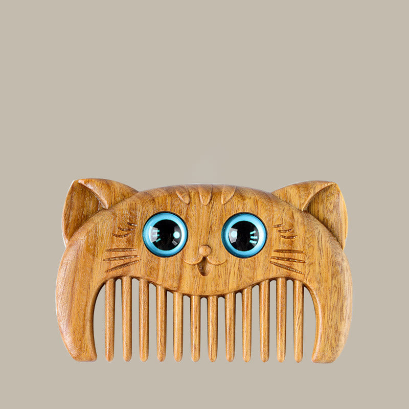 Simple Cat Pattern Green Sandalwood Cure Portable Comb