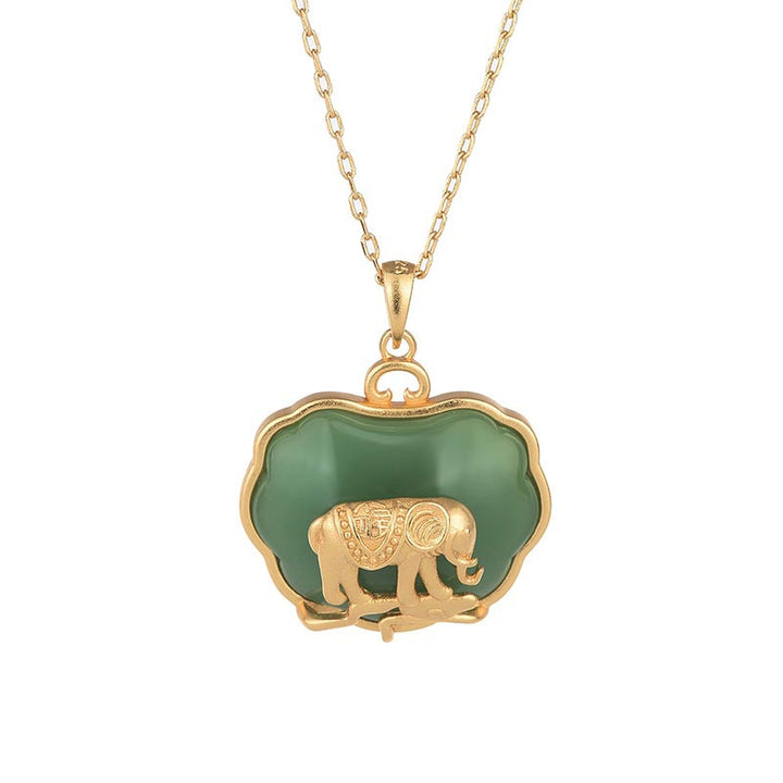 Natural Jade Elephant Healing Necklace Pendant