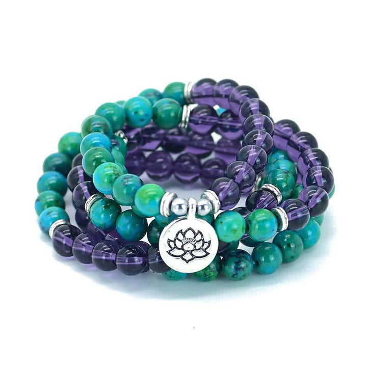 Amethyst Green Aventurine Spiritual Lotus Charm Bracelet