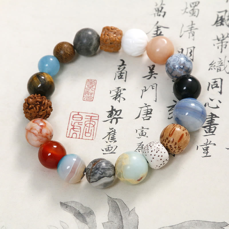 Buddha Stones Natural Bodhi Seed Crystal Stone Agate Keep Away Evil Spirits Bracelet