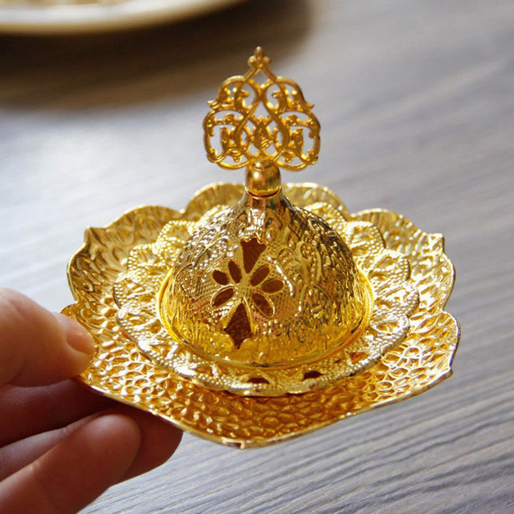 Gold Leaf Coaster Spiritual Mini Alloy Metal Incense Burner