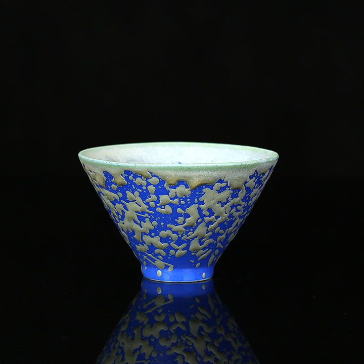 Buddha Stones Retro Blue Red Gradient Lotus Pattern Kiln Change Ceramic Teacup Kung Fu Tea Cup Bowl