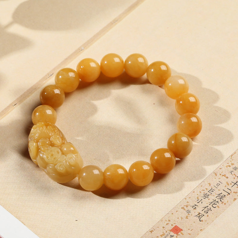 Buddha Stones Golden Silk Jade Pixiu Wealth Bracelet