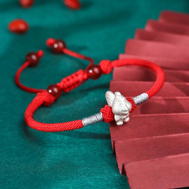 Buddha Stones 999 Sterling Silver Chinese Zodiac Luck Strength Red String Bracelet