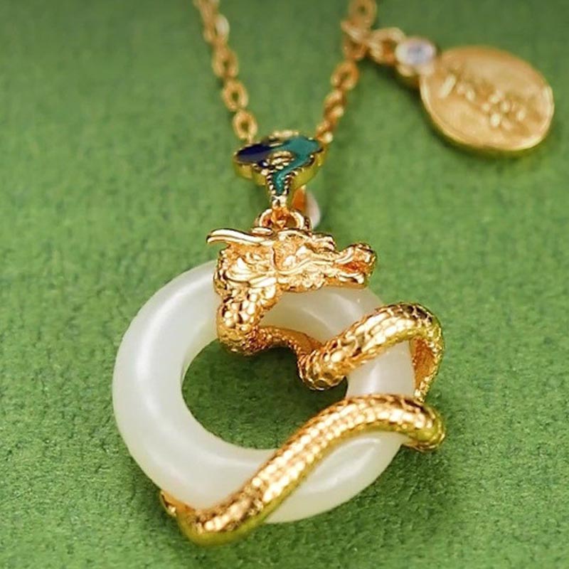 Buddha Stones Year Of The Dragon 925 Sterling Silver Hetian White Jade Peace Buckle Auspicious Clouds Success Necklace Pendant