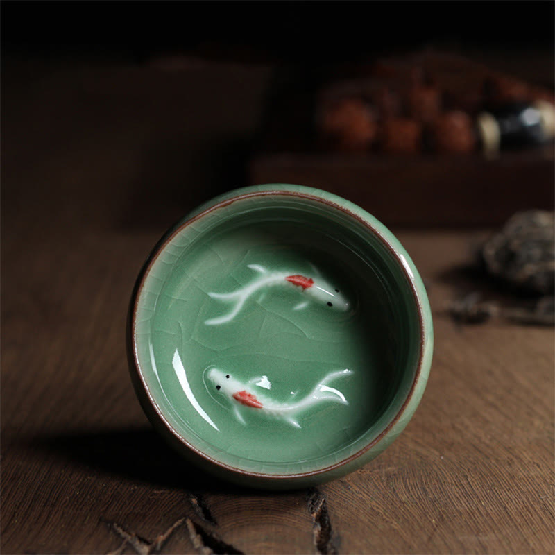 Buddha Stones Colorful Koi Fish Ceramic Teacup Kung Fu Tea Cup Bowl