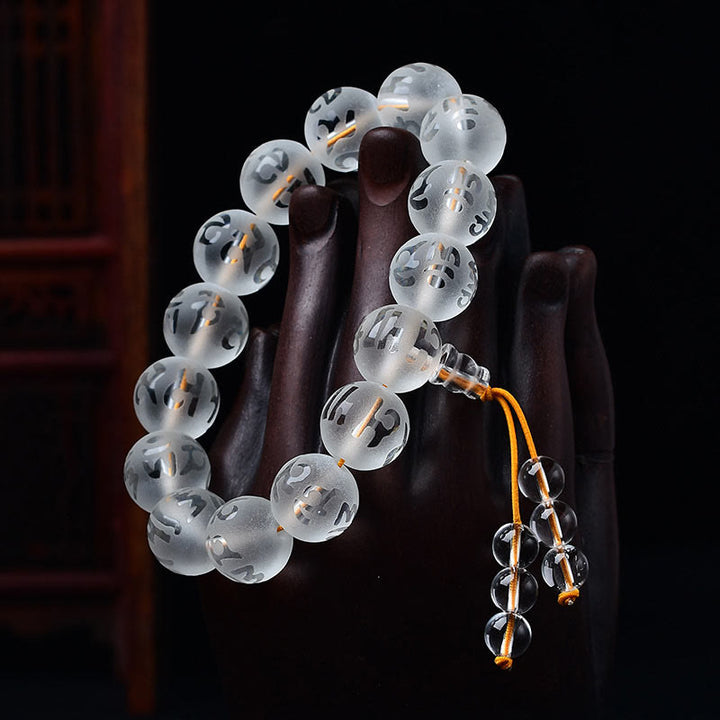 FREE Today: Open The Mind Tibet White Crystal Black Onyx Om Mani Padme Hum Meditation Bracelet