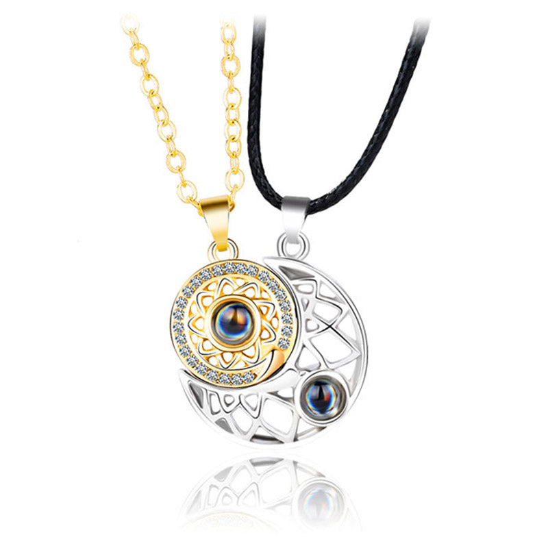 Buddha Stones Magnetic Sun Moon Couple Heart Protection Necklace Pendant